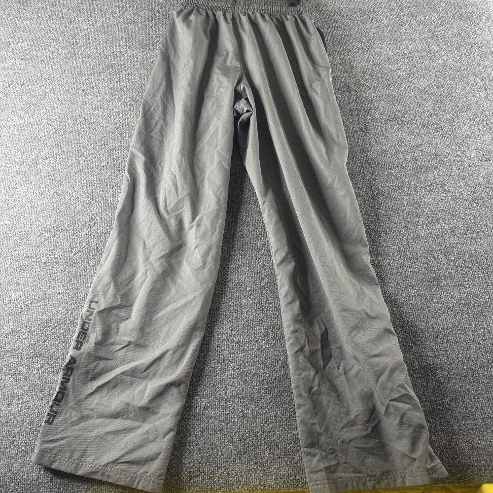 Under Armour Track Pants Mens S Gray Woven Elastic Waist Pockets Logo Loose